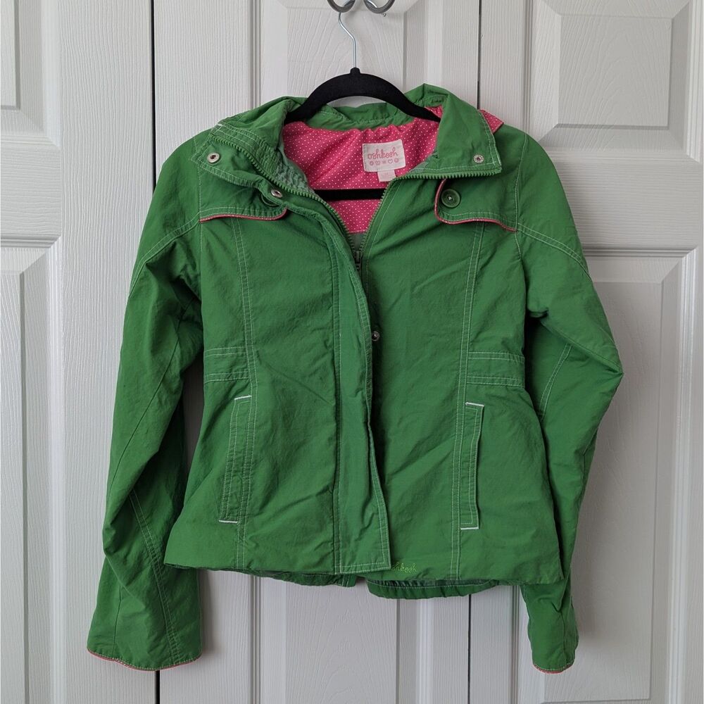 OshKosh B'gosh Green & Pink Utility Hooded Jacket Girls 12 Spring Colors